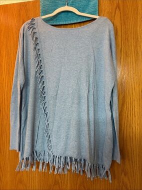 Lilly Pulitzer Light Blue Fringe Crewneck Sweater